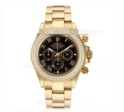 All Gold Rolex Cosmo Daytona Watch Inlaid with Double diamonds